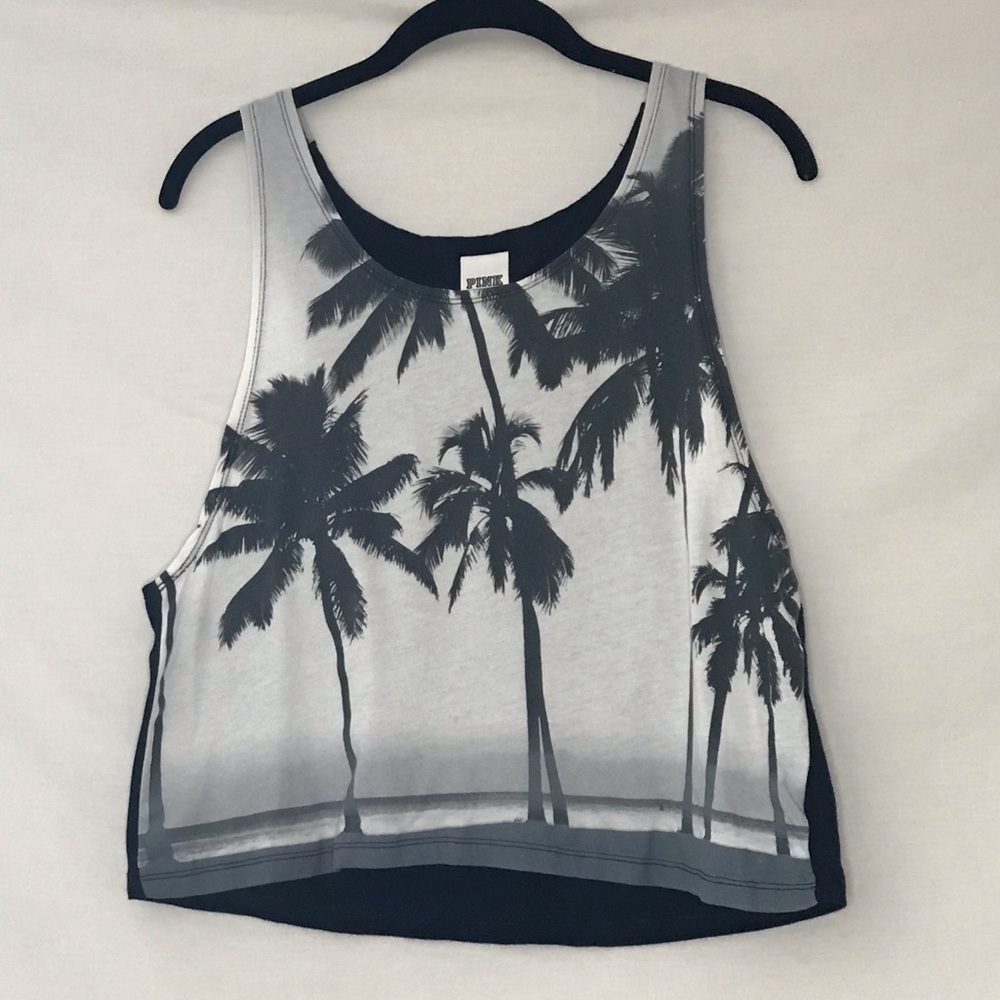 VS Black White Gray Palm Tree Beach Crop Tank